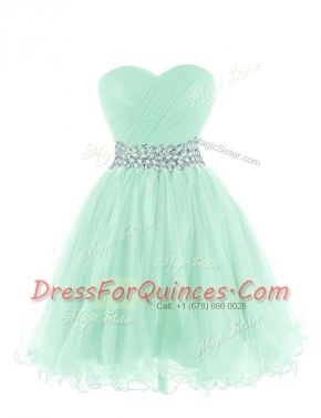 Decent Mini Length Lace Up Apple Green for Prom and Party with Belt