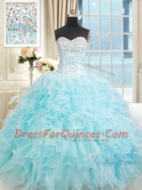 Light Blue Lace Up Sweetheart Ruffles Quinceanera Gowns Organza Sleeveless