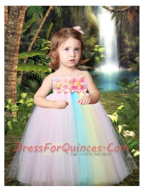 Colorful Princess Floor-length Little Girl Dresses with Strapless