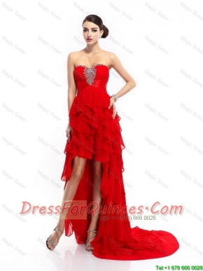 Fashionable High Low Lace Up Prom Gowns with Ruffled Layers