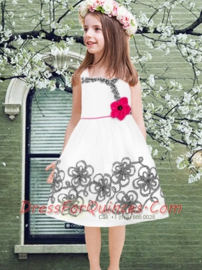 White Straps A-Line Knee-length Appliques Flower Girl Dresses