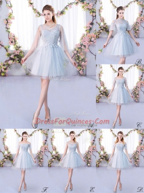 Charming Grey Lace Up Quinceanera Court of Honor Dress Lace 3 4 Length Sleeve Mini Length
