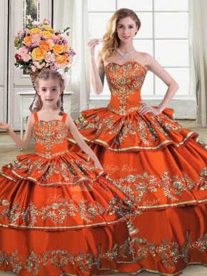 Orange Sleeveless Satin and Organza Lace Up Quinceanera Gown for Sweet 16 and Quinceanera