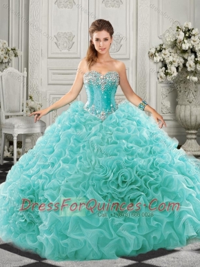 Pretty Really Puffy Aqua Blue Quinceanera Dress with Beading and Ruffles