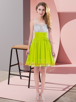 Eye-catching Mini Length Yellow Green Quinceanera Court Dresses Chiffon Sleeveless Beading