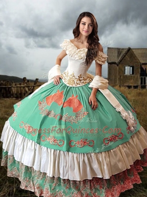 Fabulous Brush Train Ball Gowns 15th Birthday Dress Multi-color Off The Shoulder Taffeta Sleeveless Lace Up