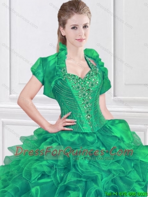 2016 Latest Halter Top Quinceanera Dresses with Beading and Ruffles