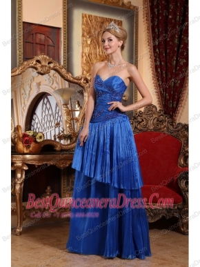 Blue Column / Sheath Sweetheart Floor-length Organza Appliques Prom Dress