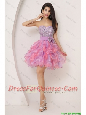 Pretty Sweetheart Bowknot and Beaded Short Prom Gowns in Multi Color