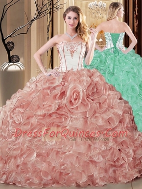 On Sale Floor Length Champagne Sweet 16 Dress Strapless Sleeveless Lace Up