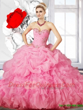 Perfect Rose Pink Beaded Quinceanera Dress with Ruffles for Summer
