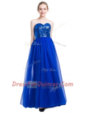 Royal Blue Sleeveless Floor Length Sequins Zipper Prom Gown