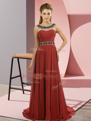 Sleeveless Brush Train Zipper Beading Dress for Prom