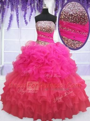 Deluxe Sequins Ruffled Floor Length Ball Gowns Sleeveless Multi-color 15th Birthday Dress Lace Up