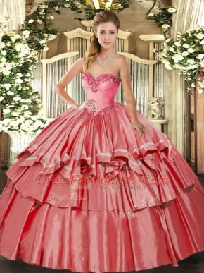 Organza and Taffeta Sleeveless Floor Length Quinceanera Gowns and Beading and Ruffled Layers