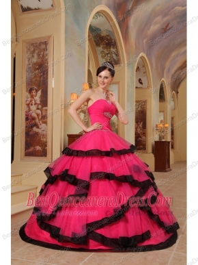 Red Ball Gown Strapless Floor-length Organza Appliques   Quinceanera Dress