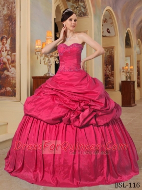 Popular Hot Pink Ball Gown Sweetheart Floor-length Taffeta Beading For Sweet 16 Dresses