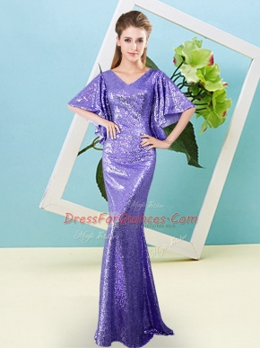 Hot Sale Half Sleeves Sequins Zipper Homecoming Dress