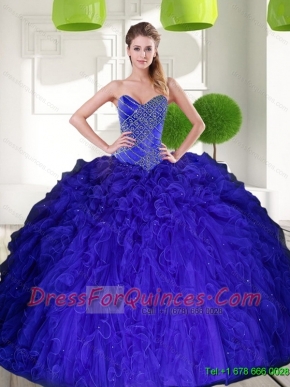 Gorgeous Peacock Blue Sweetheart Beading Ball Gown Quinceanera Dress with Ruffles