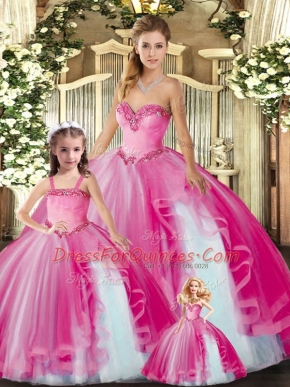 Traditional Fuchsia Lace Up Sweet 16 Dresses Beading and Ruffles Sleeveless Floor Length