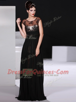 Black Empire Scoop Sleeveless Chiffon Floor Length Backless Appliques