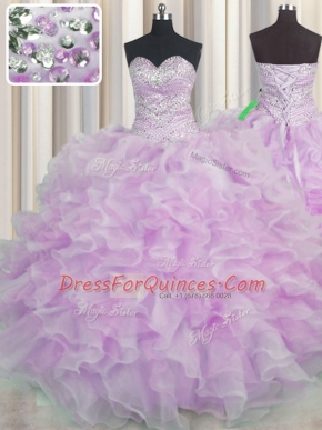 Floor Length Ball Gowns Sleeveless Lilac 15 Quinceanera Dress Lace Up