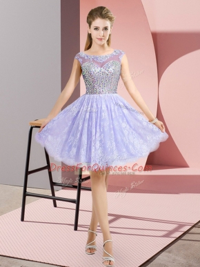 Cute Mini Length Backless Dress for Prom Lavender for Prom and Party with Beading