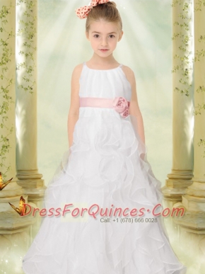 2014 A-Line Spaghetti Straps Beautiful Flower Girl Dress with Hand Made Flowers