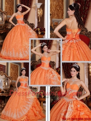 Latest Beading and Appliques Quinceanera Gowns in Orange Red