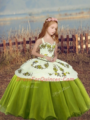 Trendy Floor Length Ball Gowns Sleeveless Olive Green Pageant Dress Womens Lace Up