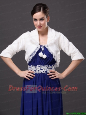 Modest V-Neck Half-Sleeves Faux Fur Wedding Party and Prom White Jacket