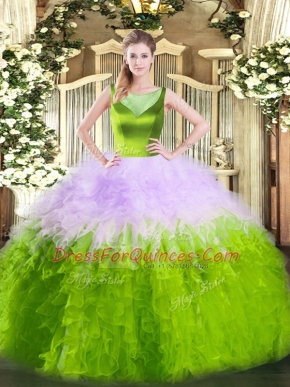 Customized Sleeveless Tulle Floor Length Side Zipper Sweet 16 Dress in Multi-color with Beading and Ruffles