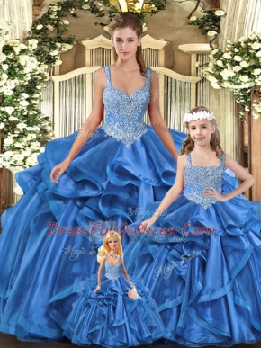 Customized Sleeveless Lace Up Floor Length Beading and Ruffles Sweet 16 Dress