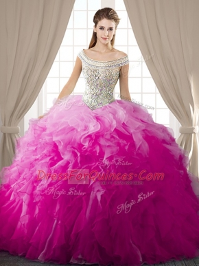 Nice Off the Shoulder Sleeveless Beading and Ruffles Lace Up Quinceanera Gown