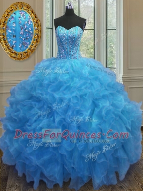 Chic Sweetheart Sleeveless Organza Sweet 16 Dresses Beading and Ruffles Side Zipper