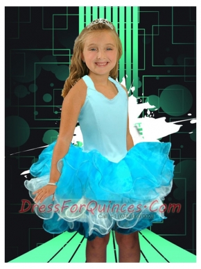 Sweet Aqua Blue Ball Gown Halter Mini-length Ruffles Little Girl Dress