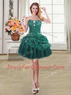 Inexpensive Organza Sweetheart Sleeveless Lace Up Beading and Appliques and Pick Ups Dress for Prom in Dark Green