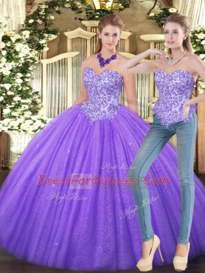 Fine Sleeveless Floor Length Appliques Zipper Quinceanera Gowns with Eggplant Purple