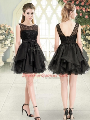 Extravagant Black Organza Lace Up Homecoming Dress Sleeveless Mini Length Beading and Lace
