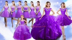 Exquisite Eggplant Purple Scoop Neckline Beading Sweet 16 Dresses Sleeveless Lace Up