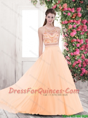 Elegant Beaded Brush Train Prom Dresses with Criss Cross