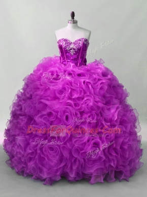Delicate Purple Sleeveless Sequins Floor Length Quinceanera Dresses