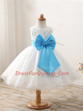 White Organza Zipper Scoop Sleeveless Mini Length Girls Pageant Dresses Bowknot