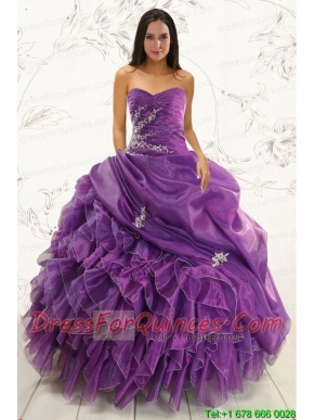 2015 Romantic Purple Ball Gown Quinceanera Dress with Appliques and Ruffles