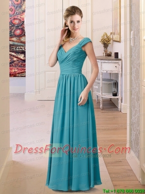 2015 Empire Turquoise Prom Dress with V Neck
