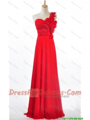 Cheap Custom Made Empire One Shoulder Prom Dresses with Hand Made Flowers