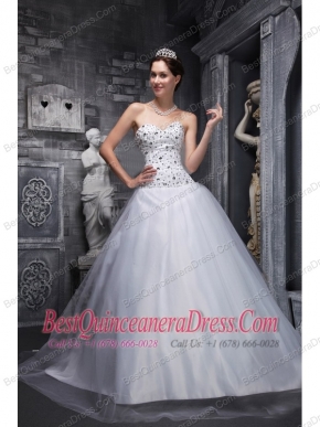 White A-Line / Princess Sweetheart Floor-length Taffeta and Tulle Beading  Prom Dress