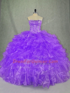 Sleeveless Beading and Ruffles Lace Up 15th Birthday Dress