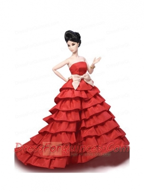 Elegant Party Dress with  Red Taffeta Made to Fit the Barbie Doll
