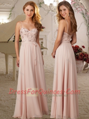 Artistic Applique Empire Baby Pink Dama Dress with Spaghetti Straps